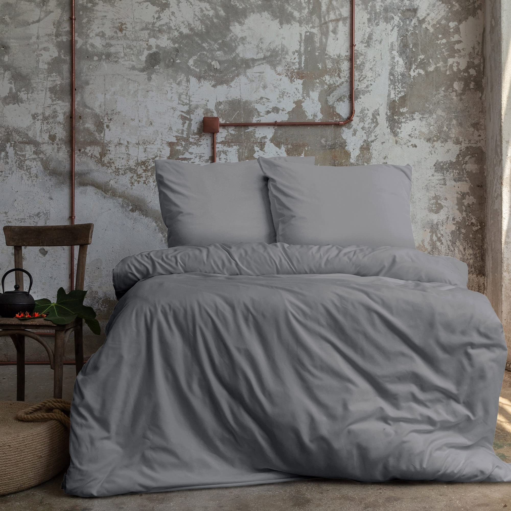 Housse de couette 200x220 cm en microfibre grise avec 2 taies d'oreiller