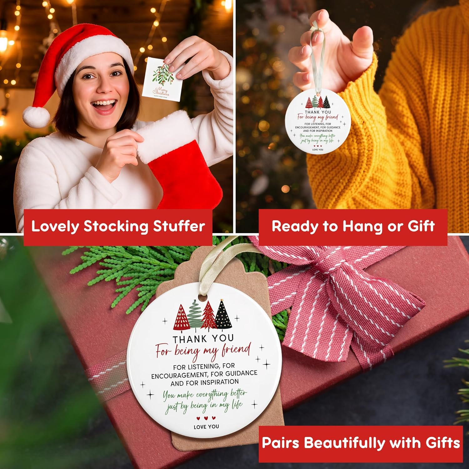 Best Friend Ornaments for Christmas Tree - Best Friends Bestie Ornaments for Women - Bestie Friendship Christmas Ornament - Besties Gifts for Women - Ceramic Ornament 2025 - Image 4