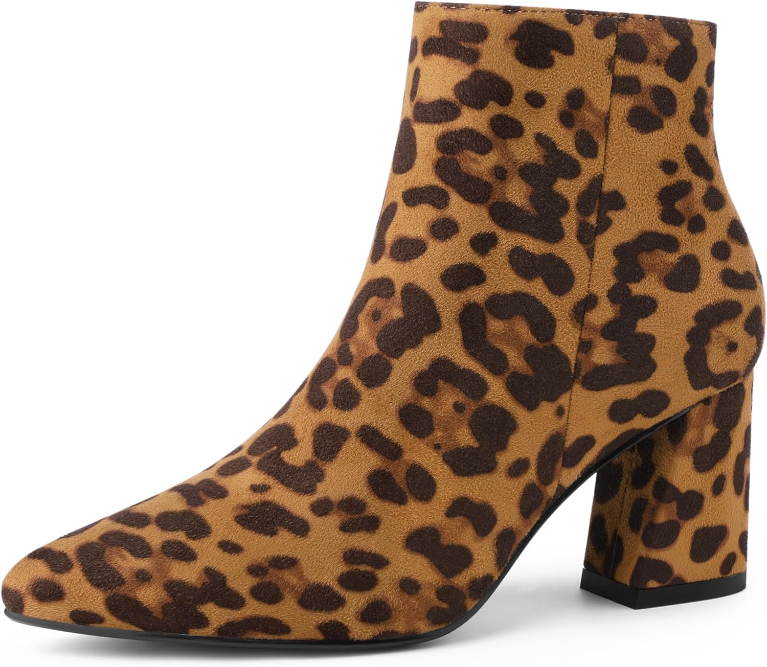 Allegra K Women's Pointy Toe Side Zip Chunky Heels Ankle Boots