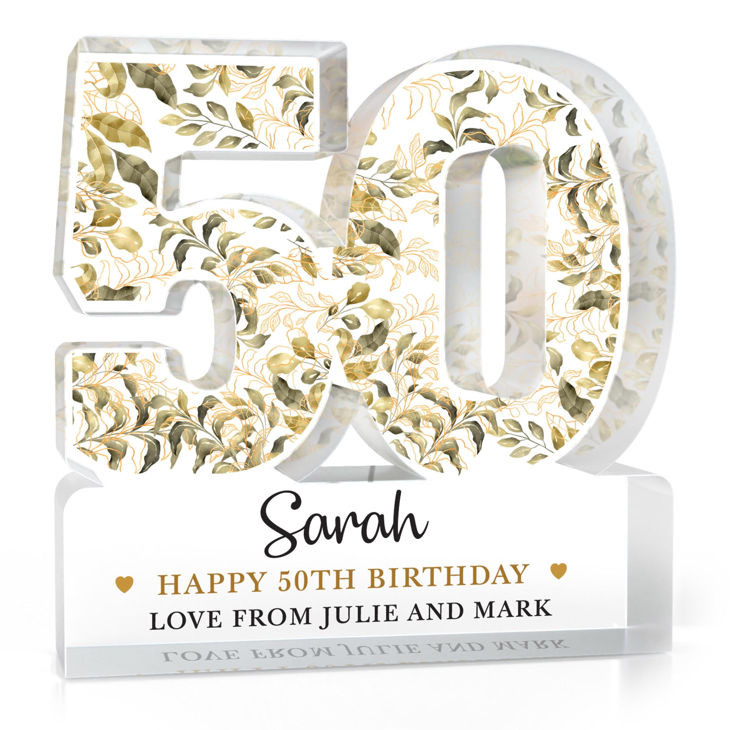 Beecreative 50th Birthday Gifts for Women, Personalised 50th Acrylic Ornament with Gift Bag for Mum, Sister, Aunt, Best Friends, BFF, Colleagues
