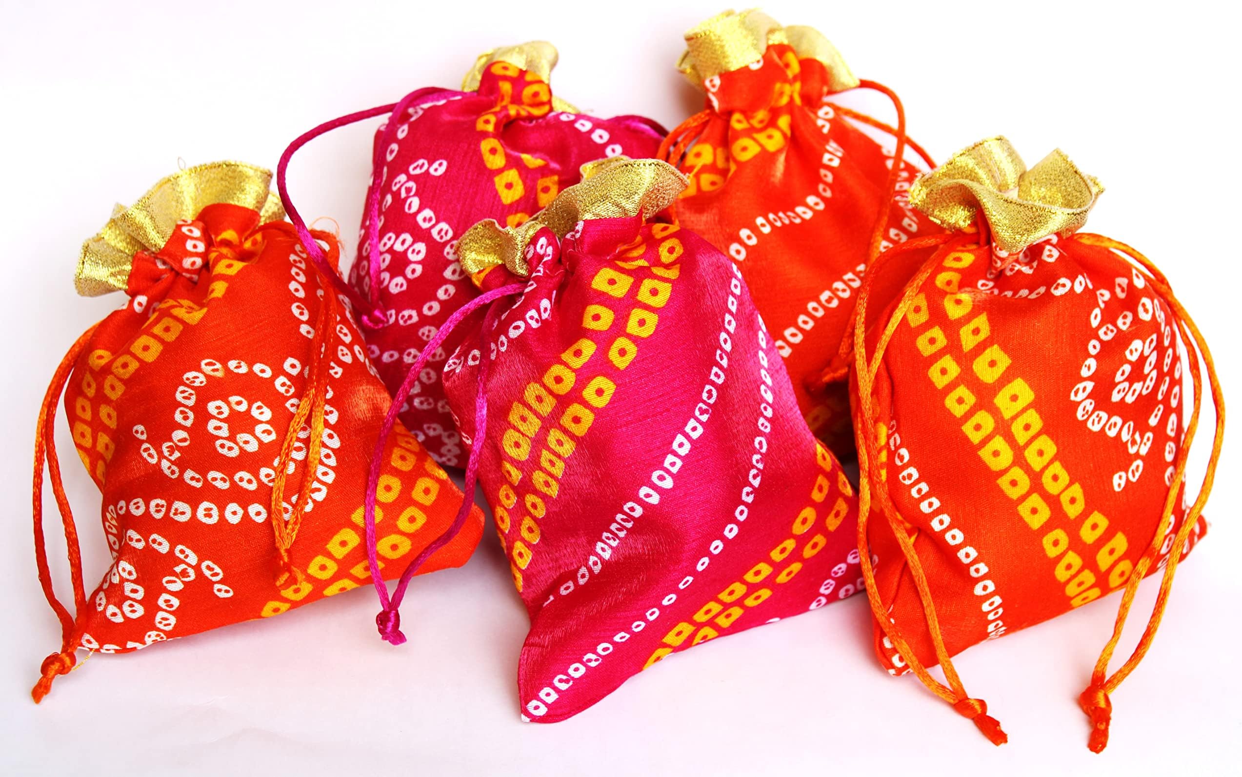 Traditional Kutch Mashru Silk Leather Drawstring Coin Potli 05