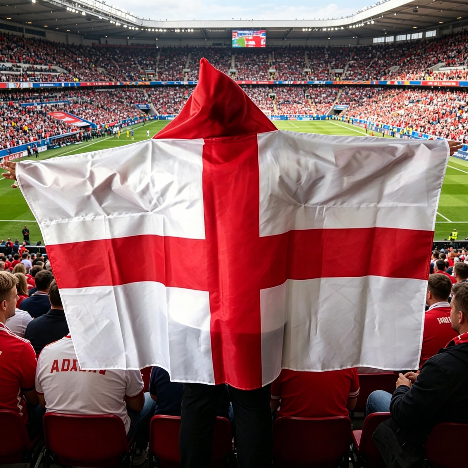 poweybshin England World Cup 2026 Merchandise, England Football Flag Hooded Cape, World Cup Football 2026 England Accessories, Red and White Body England Flag for Match Cheering