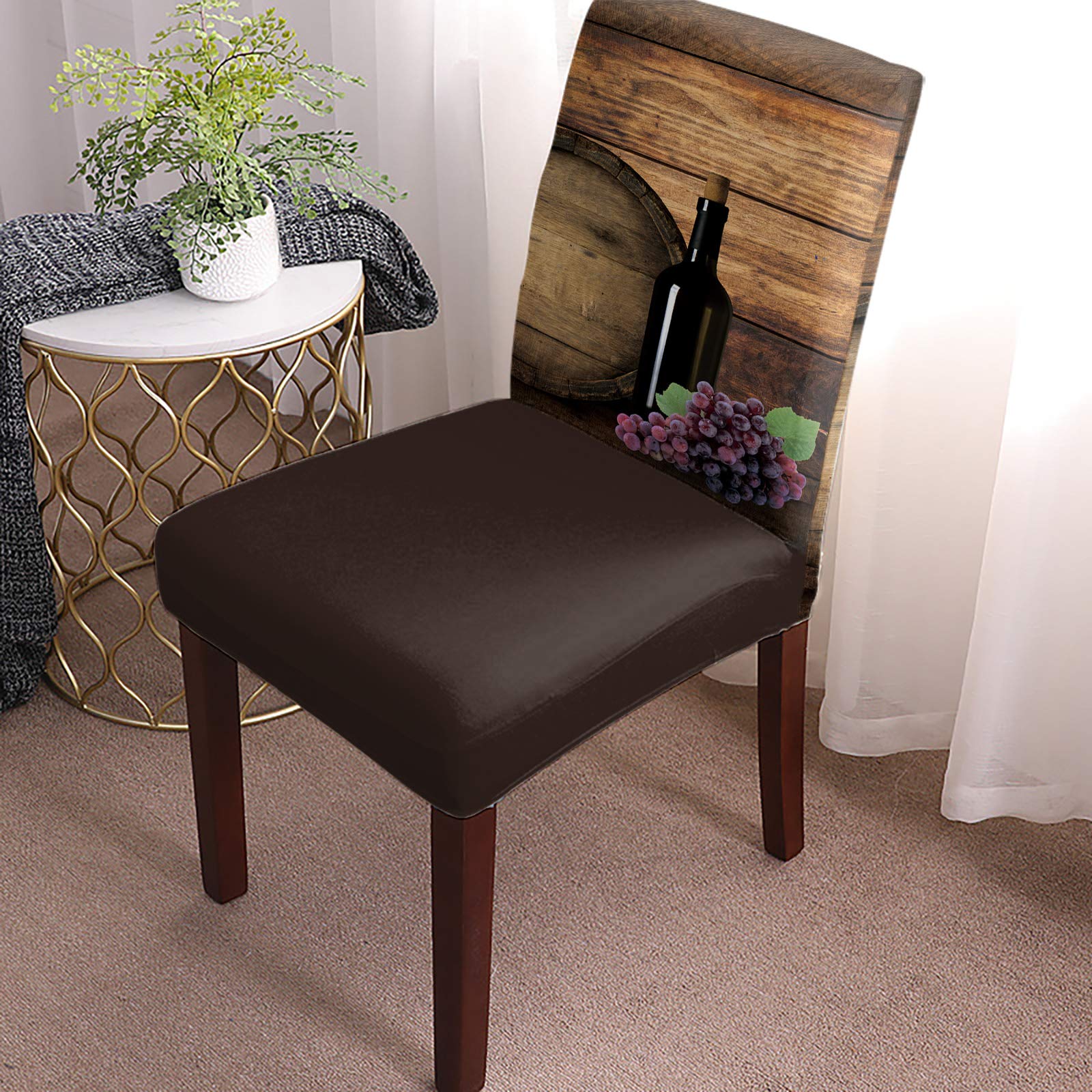Stretch Washable Chair Slipcovers Wooden Wine Barrels Chair Covers Set Fruit Grape Wine Dining Chair Seat Protector for Home Hotel Ceremony 8 PCS