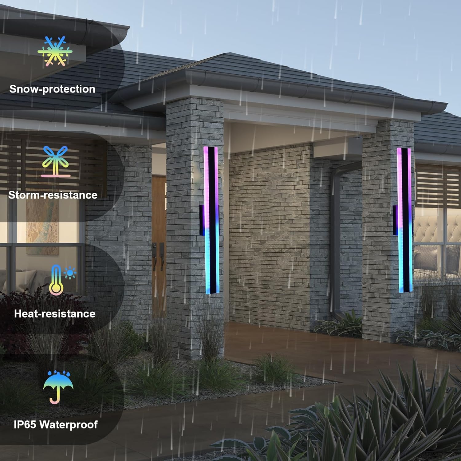 TODOLUZ 24 Inch RGBW LED Long Wall Light Outdoor, Black Led Wall Sconces, IP66 Waterproof Lighting, Exterior Light Fixtures Led Wall Mount for Outdoor/Indoor Party Gathering