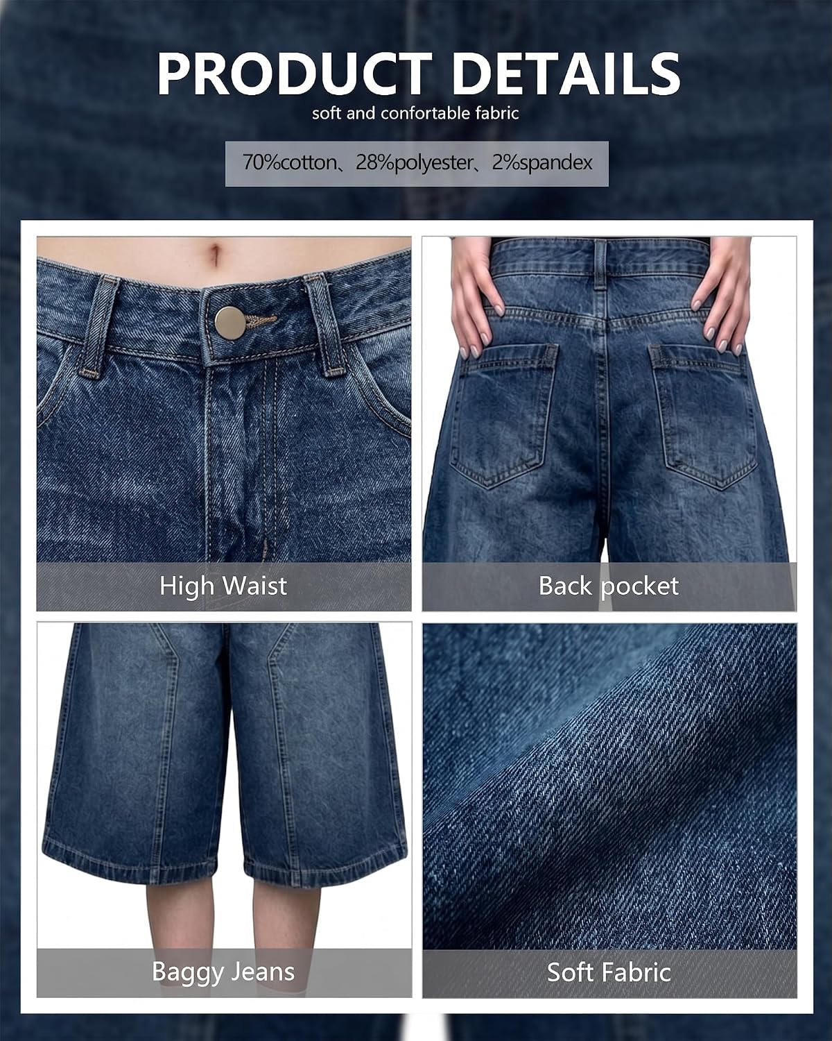 Baggy Jean Shorts for Women Jorts Y2k Wide Leg Denim Shorts Goth Summer Jeans Loose Casual Streetwear Retro Blue