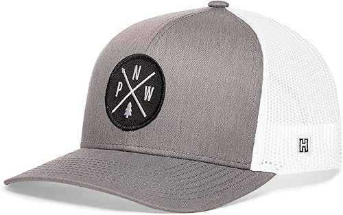 Miniatura 8 de HAKA PNW Sombrero  Pacific Northwest Trucker Mesh Snapback Gorra de béisbol (grisnegro), Parche negro - Sombrero gris y negro