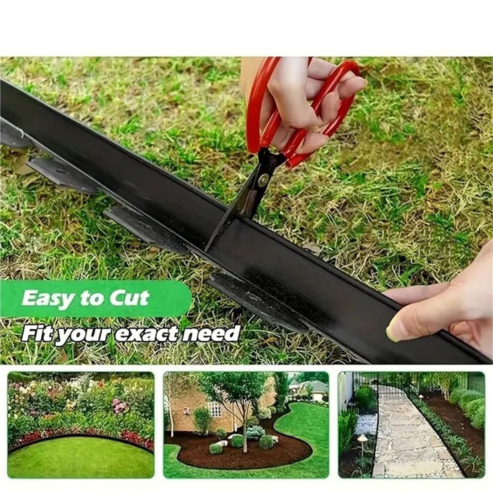 Bordura de Jardín de Plástico Garden Edging Kit, Landscape Barrier with Spikes for Grass and Stone Separation, 2 Inch Tall Paving Edge(Black 10 Meters)