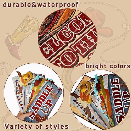 Miniatura 4 de Jetec Letrero direccional de fiesta occidental, 20 piezas con tema de rodeo de vaquero occidental, fiesta del salvaje oeste, letrero grande para