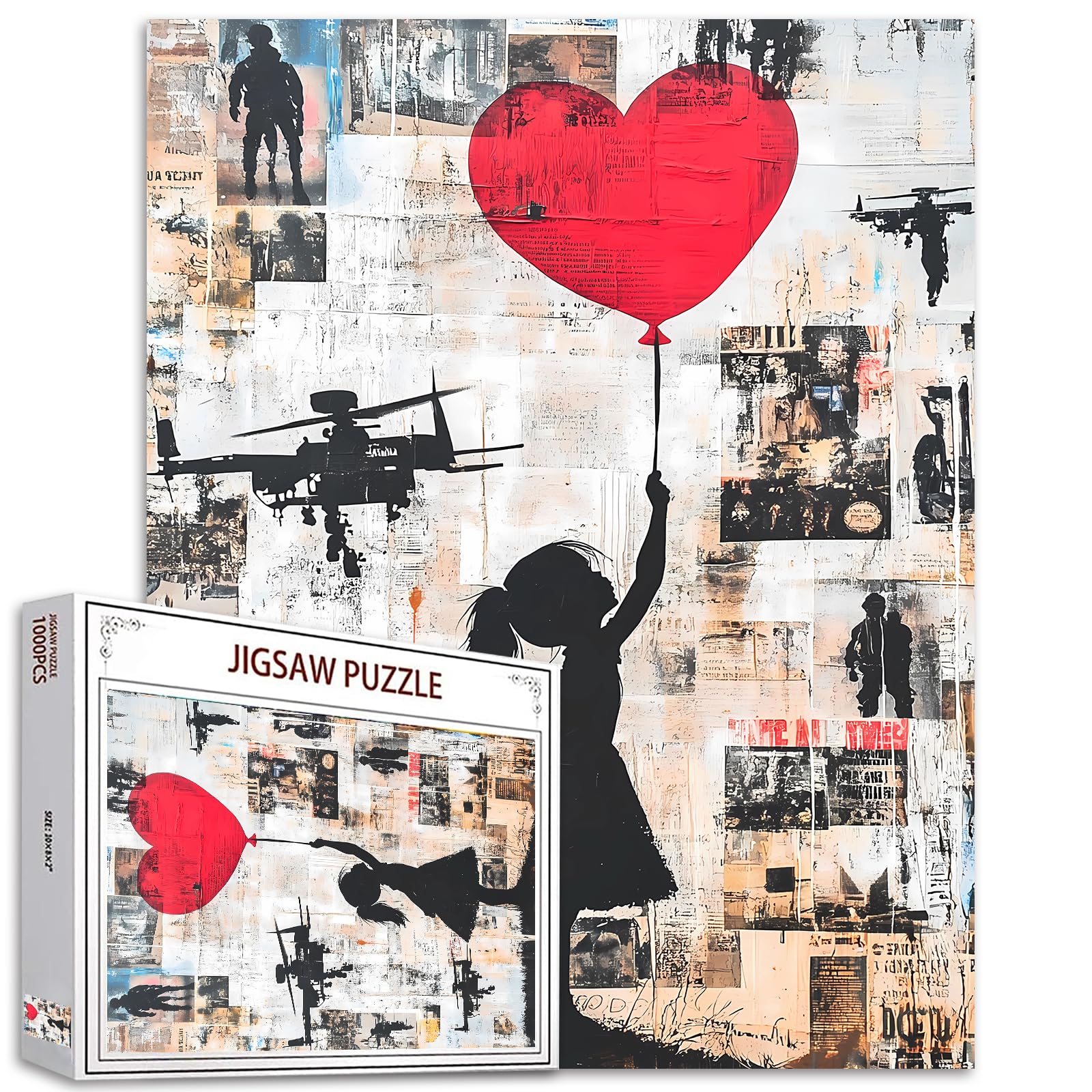Tucocoo Banksy Girl Jigsaw Puzzle for Adults 1000 Pieces, Red Balloon Graffiti Art DIY Crafts for Home Decoration Gifts, Family Challenging Puzzle Perfect for Game Nights