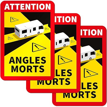 3er Set Toter Winkel Aufkleber Magnetisch - 17x25cm Attention Angles Morts Für Busse & Wohnmobile