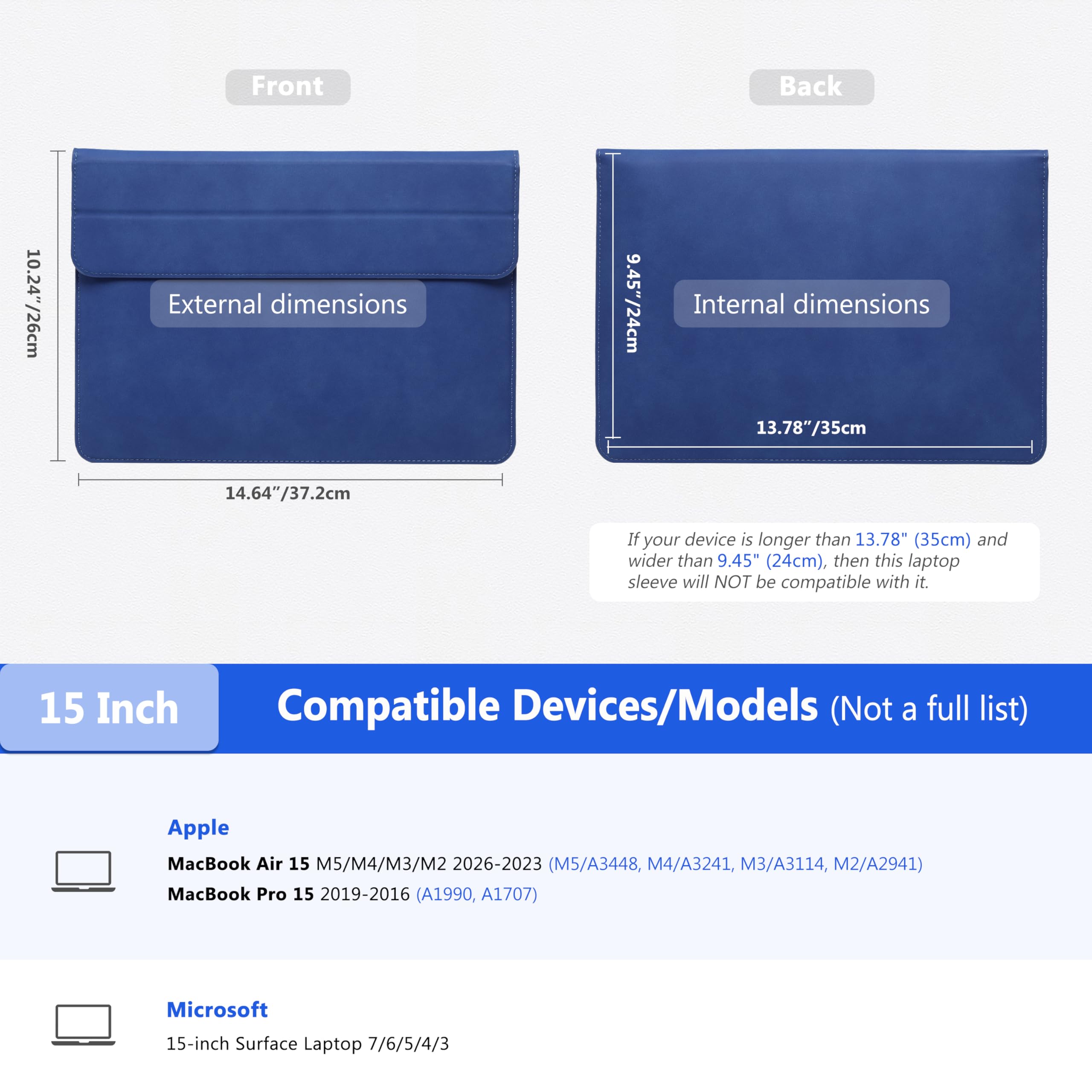 HYZUO 15 Pulgadas Funda para Portátiles con Soporte para MacBook Air 15 M5 M4 A3241 M3 A3114 M2 A2941 2026-2023, 15 Surface Laptop 7/6/5/4, MacBook Pro 15 A1990 A1707 2019-2016, Azul Klein — view 6