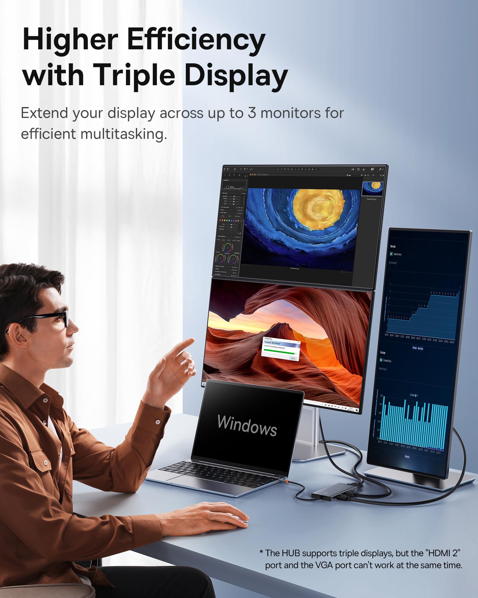 【Zoptymalizowana pod kątem chipów】Baseus stacja dokująca USB C, 3 monitory, koncentrator 13 w 1 USB C z 2 HDMI 4K 60 Hz, DisplayPort 4K 60 Hz, VGA, USB 3.1 10 Gb/s, PD 100 W i Ethernet do laptopów