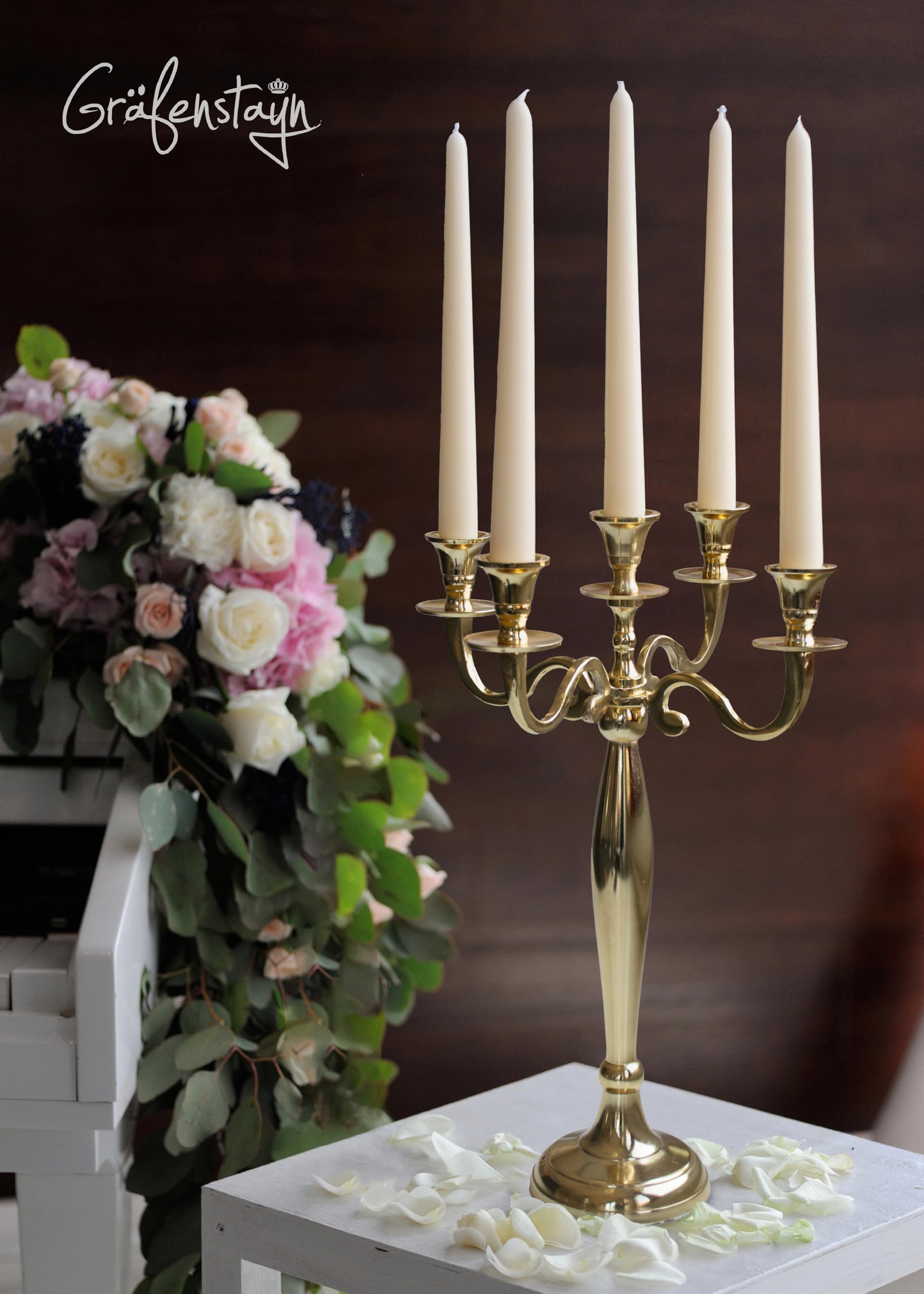 Gräfenstrayn Chandelier Candélabre Décoratif – 1, 3 ou 5 Bras – Argent, Noir, Blanc ou Or – Plusieurs Tailles – Bougeoir Élégant pour Bougies Pilier – Décoration Intérieure Table et Cheminée