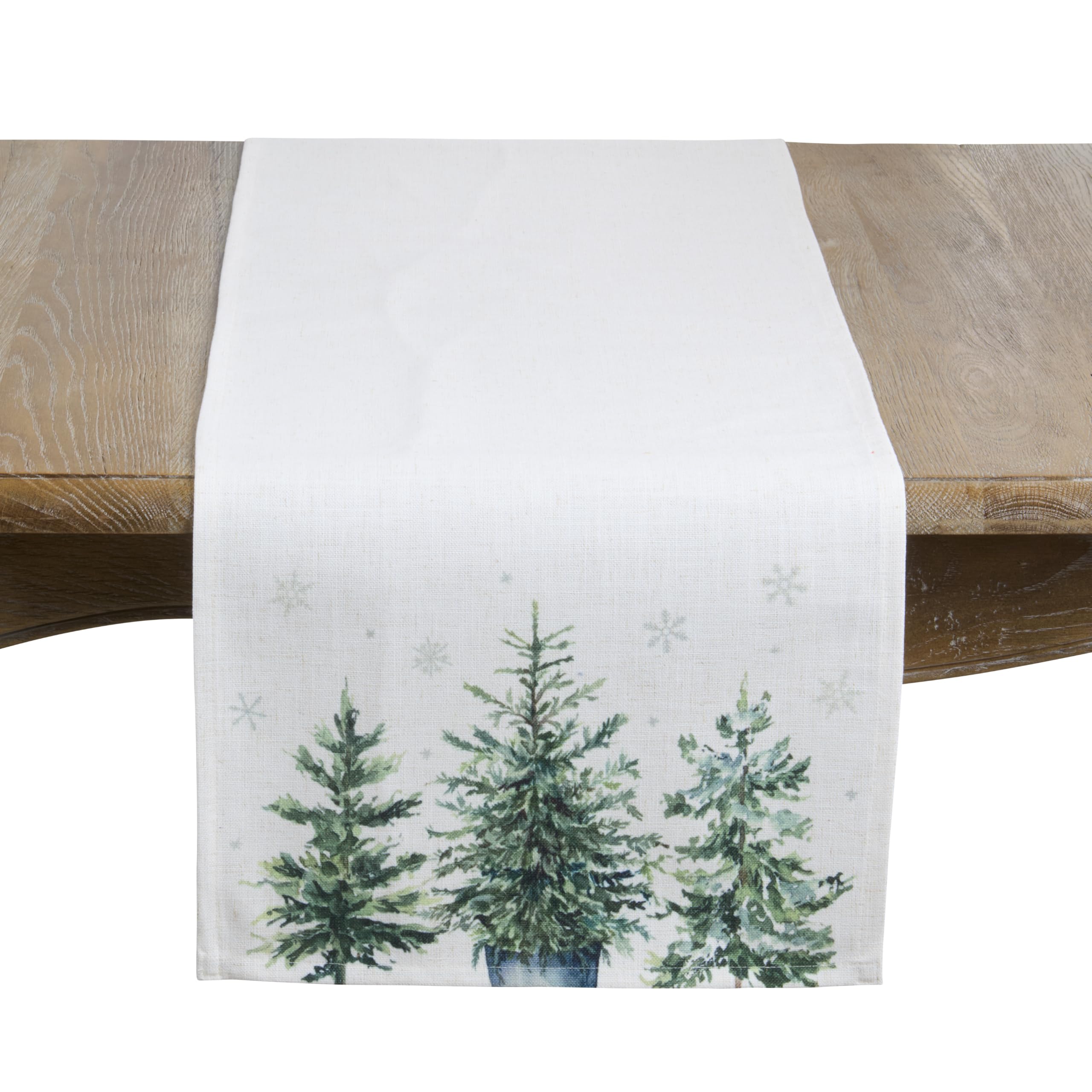 SARO LIFESTYLE Watercolor Pine Tree Table Runner - Festive Holiday Table Runner for Christmas Dining Tables, Winter Entertaining, and Seasonal Farmhouse Tablescapes, 16"x72", Green