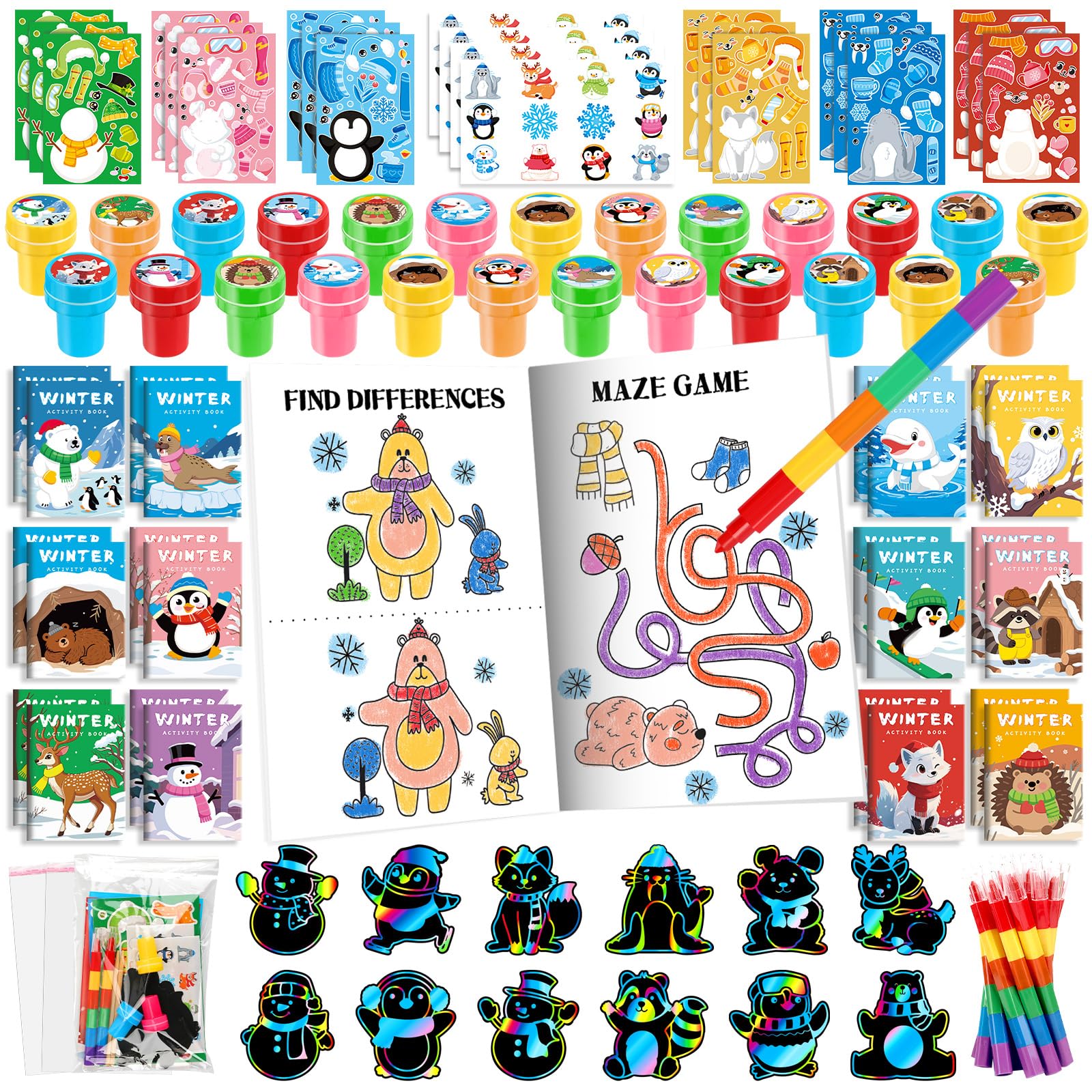 BenLouis - Christmas theme coloring winter party favors set, bulk gift prizes for students and kids, Christmas, frozen birthday, pinata gift bag-image-49