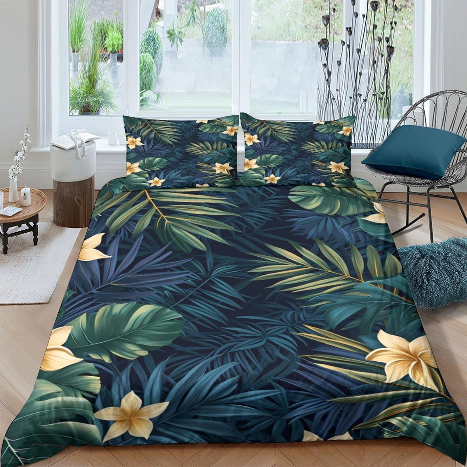 Ctjqhvkz Style-5 3D Printed Tropical Leaves Fitted Sheet Microfiber Soft Green Botanical Flowers Mattress Cover Bedroom Decor Single（135X200cm）