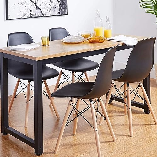Miniatura 2 de CangLong Silla de sala moderna de mediados de siglo, silla DSW de plástico con patas de madera natural para cocina, comedor, habitación, sala, juego