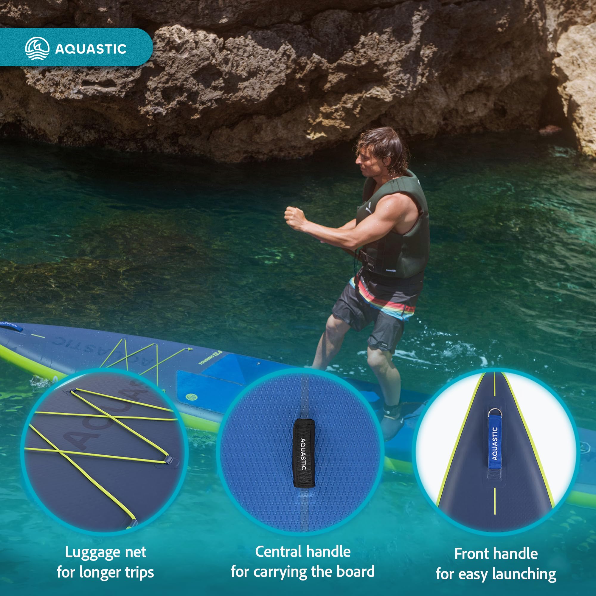 AQUASTIC Touring 12'6″ Tabla de Surf de Paddle, Unisex Adulto