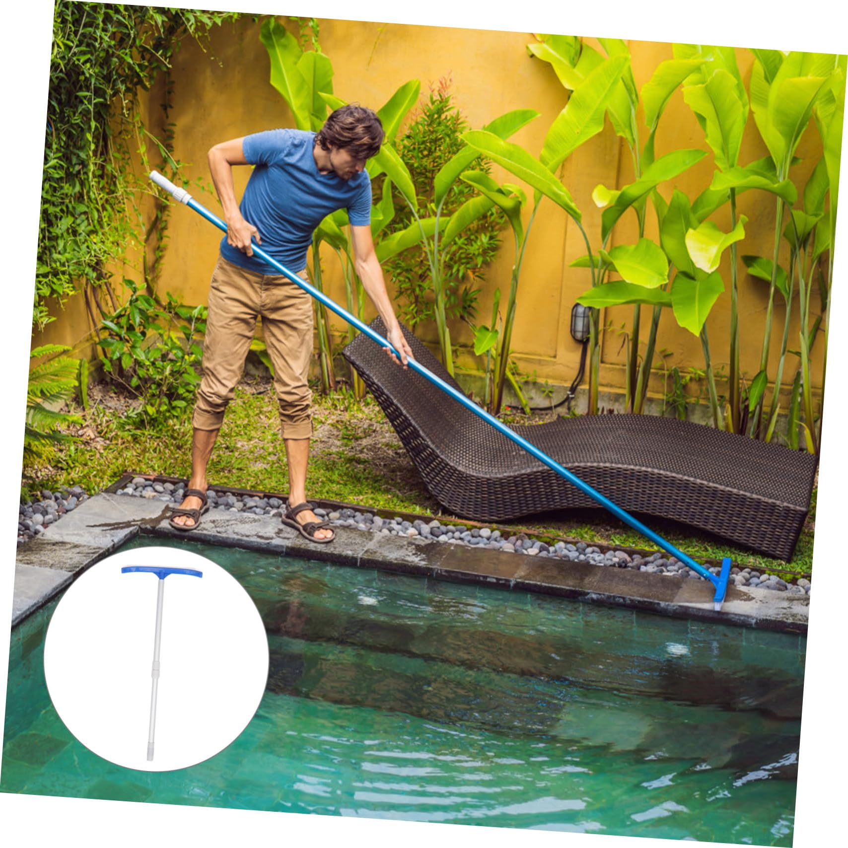 Cepillo para Piscina Abs Azul de Mango, 1 Juego Cerdas Largas