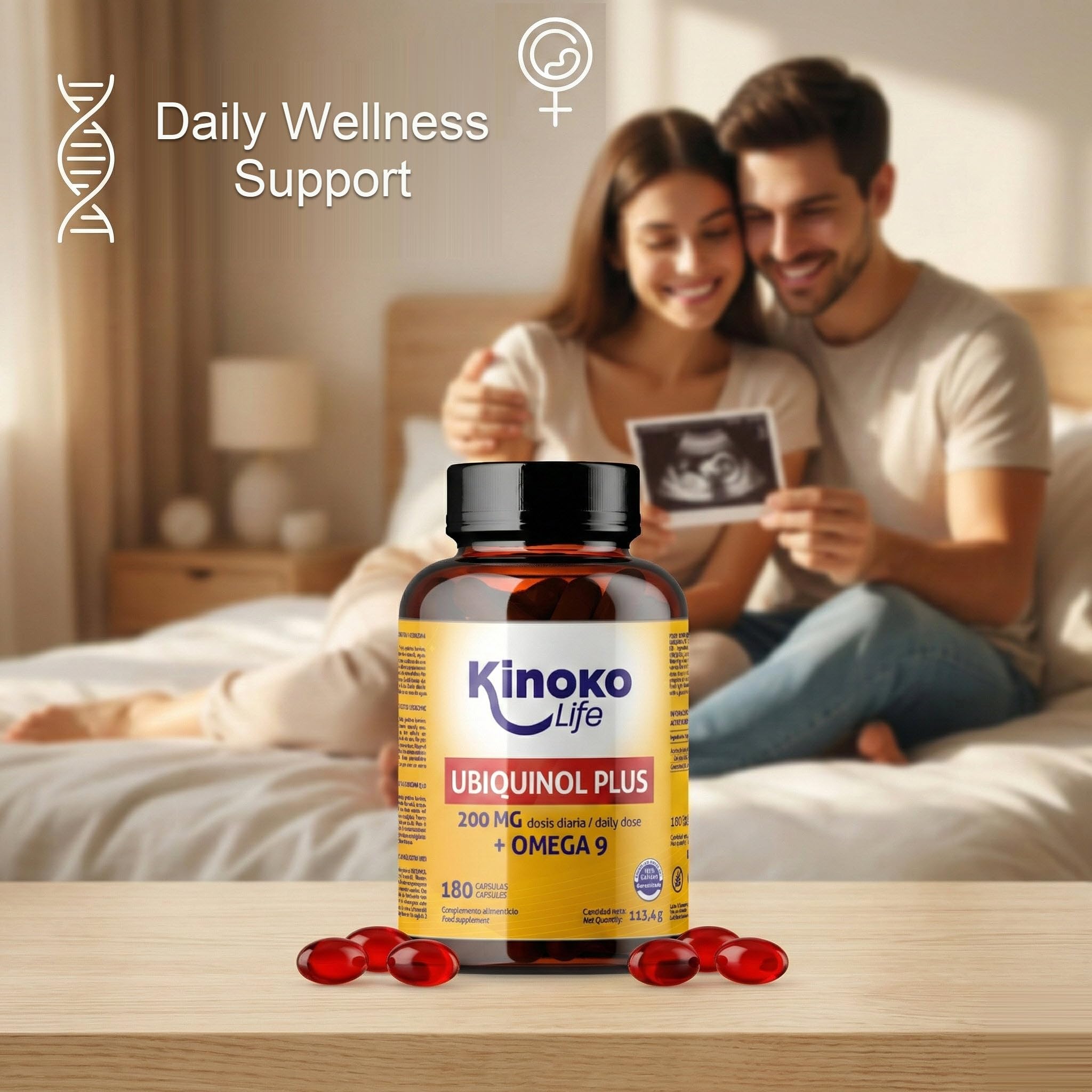 Ubichinolo Coenzima Q10 180 Capsule, Ubiquinol Plus 200 mg Dose Giornaliera, 100 mg per Capsula, CoQ10 Ridotta con Omega 9 e Olio Extravergine di Oliva, Softgels, Kinoko Life