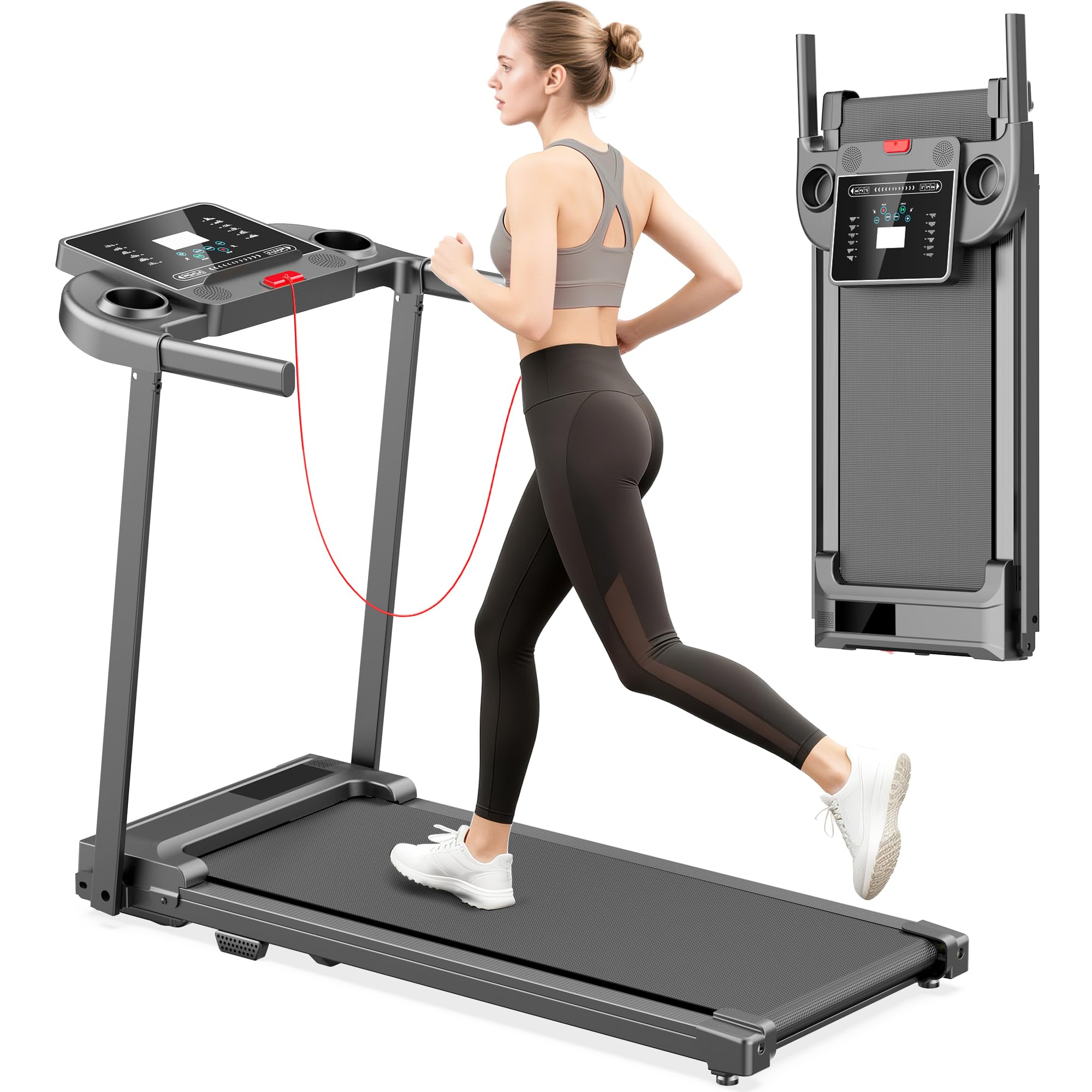 Pcrignbm Foldable Walking Pad Treadmill with Handlebar