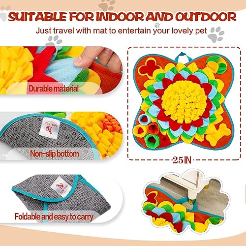 Miniatura 2 de Alfombrilla de olfateo para perros, 25 x 25 pulgadas, tapete de alimentación de actividades para mascotas pequeñas y medianas, juego de alimentación