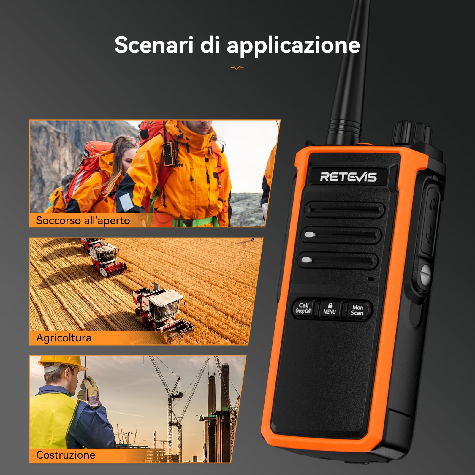 Retevis C65B Walkie Talkie Impermeabile, Ricetrasmittenti Professionale a Lungo Raggio, Impieghi Gravosi, Allarme di Emergenza Woki Toki per Salvataggio Esterno, Costruzione (2 Pacchetto)