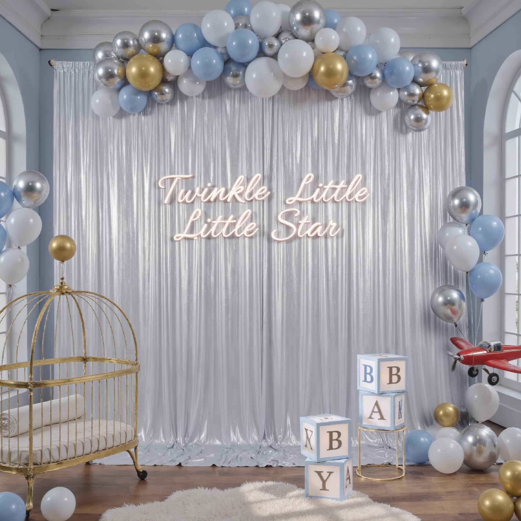 Photo 1 of 10x10ft Silver Sequin Backdrop Curtain for Parties Glitter Photo Backdrop Wrinkle Free Polyester Drapes Shimmer Back Drop for Wedding Birthday Baby Shower Photography Shiny Background 2 Panels 5x10ft