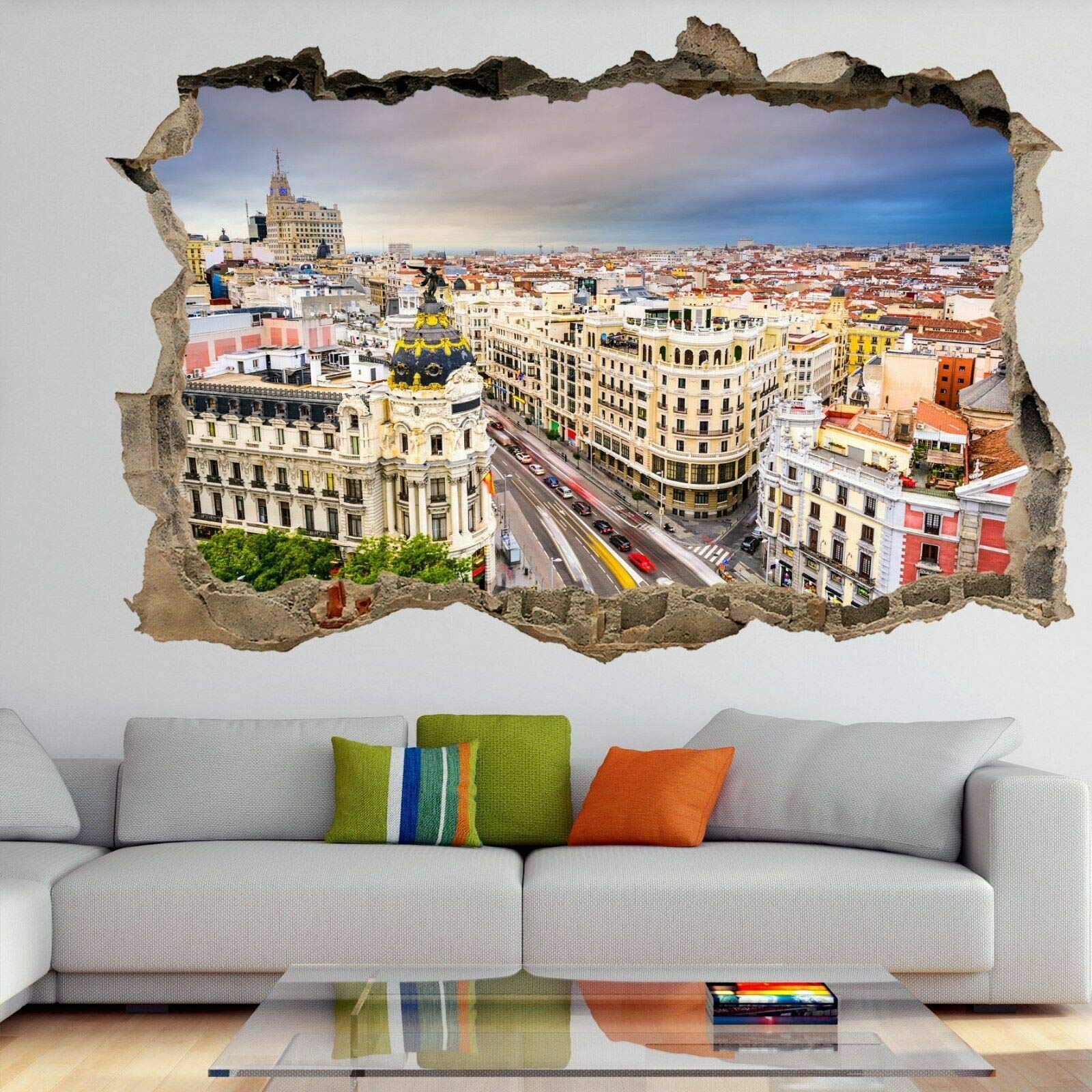 Adesivo Effetto 3D Stickers - Vista della città - Sticker da muro - Decorazione da pareti camere e soggiorni 80x120cm