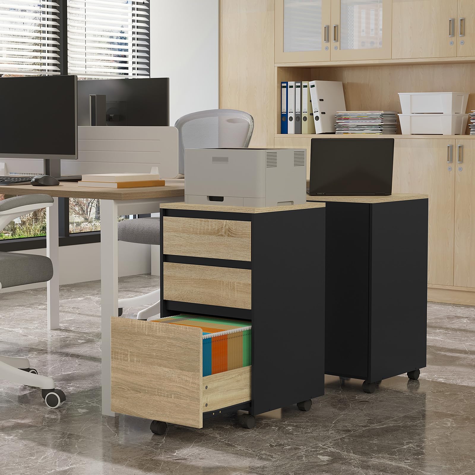 Ladeblok Zwart WOLTU Rollcontainer Met 2 Laden – Mobiele Archiefkast Op Wielen Voor Kantoor Of Thuiskantoor WOLTU 40x56x40 Cm