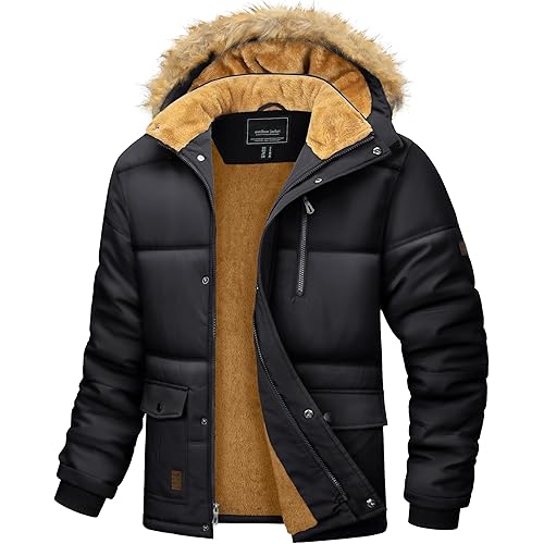 MAGCOMSEN Men's Winter Jacket Fleece Lined Water Repellent Windproof Warm Parka Winter Coat with Hood