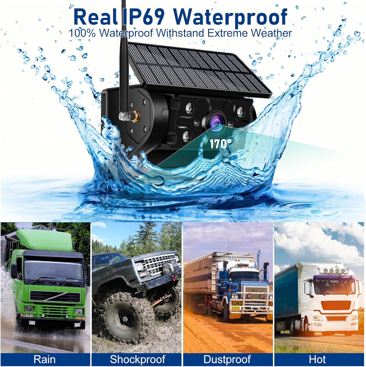 Wireless Backup Camera for Truck RV Trailer Car Camper Tractor Vehicles, Magnetic Solar Reverse Camera,7" HD 1080P Monitor with Portable Rechargeable Waterproof 170° Rear View Camera,IR Night Vision