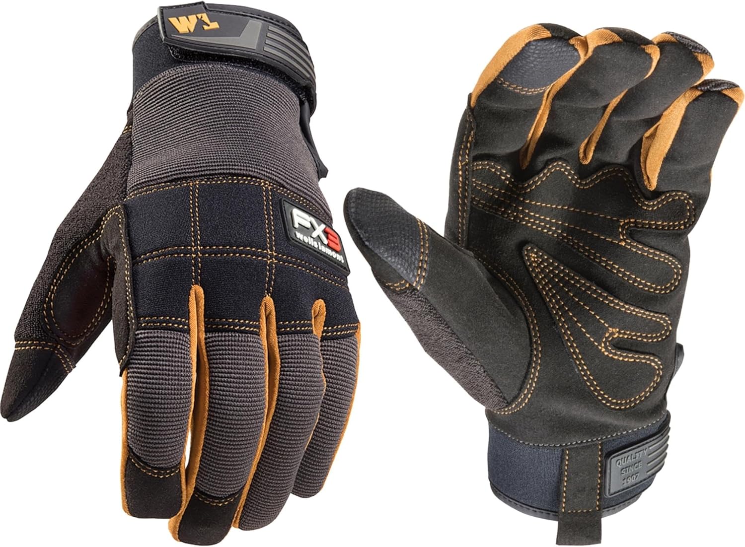 Wells Lamont FX3 Men's Work Gloves – Dexterity, Synthetic Leather Palm, Reinforced Fingertips – Stretch Spandex for Comfort – Touchscreen-Ready, All-Purpose Use, Ergonomic Fit – Black, Medium (78