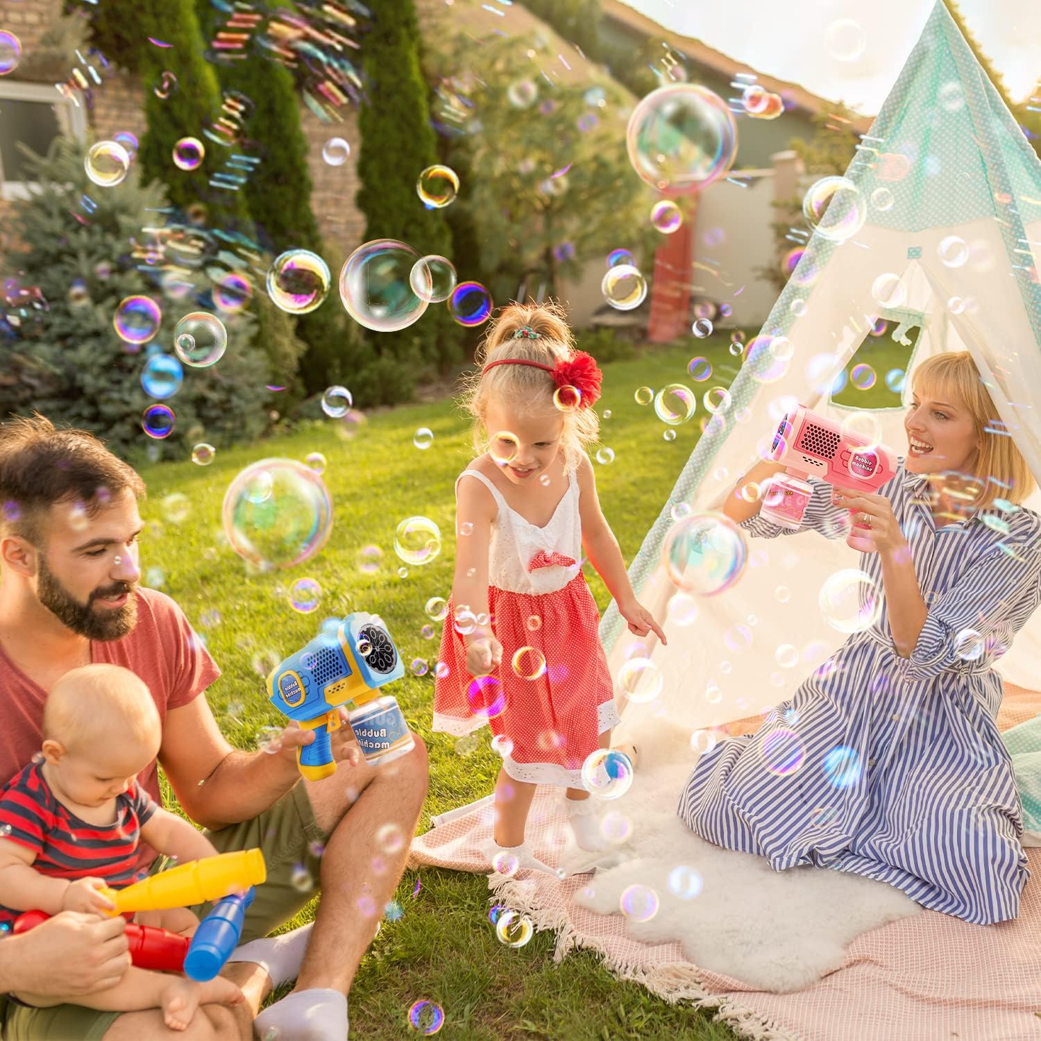 EagleStone 4er Pack Seifenblasenpistole mit bunten LED Lichtern, automatische Seifenblasenmaschine für Kinder und Kleinkinder, Outdoor Spielzeug Geschenk für Hochzeit Geburtstag Ostern