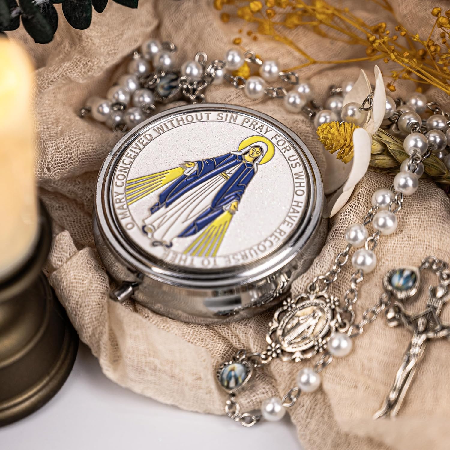 6mm Pearl Rosary Beads for Women - Catholic Holy Baptism Necklace with Virgin Mary Gift Box & Miraculous Medal | First Communion & Confirmation Gift - Image 3