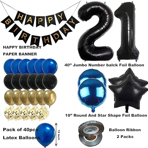 Miniatura 5 de Decoraciones de cumpleaños número 21 para él, globos de fiesta de cumpleaños número 21 para hombres con número gigante, kit de decoración de