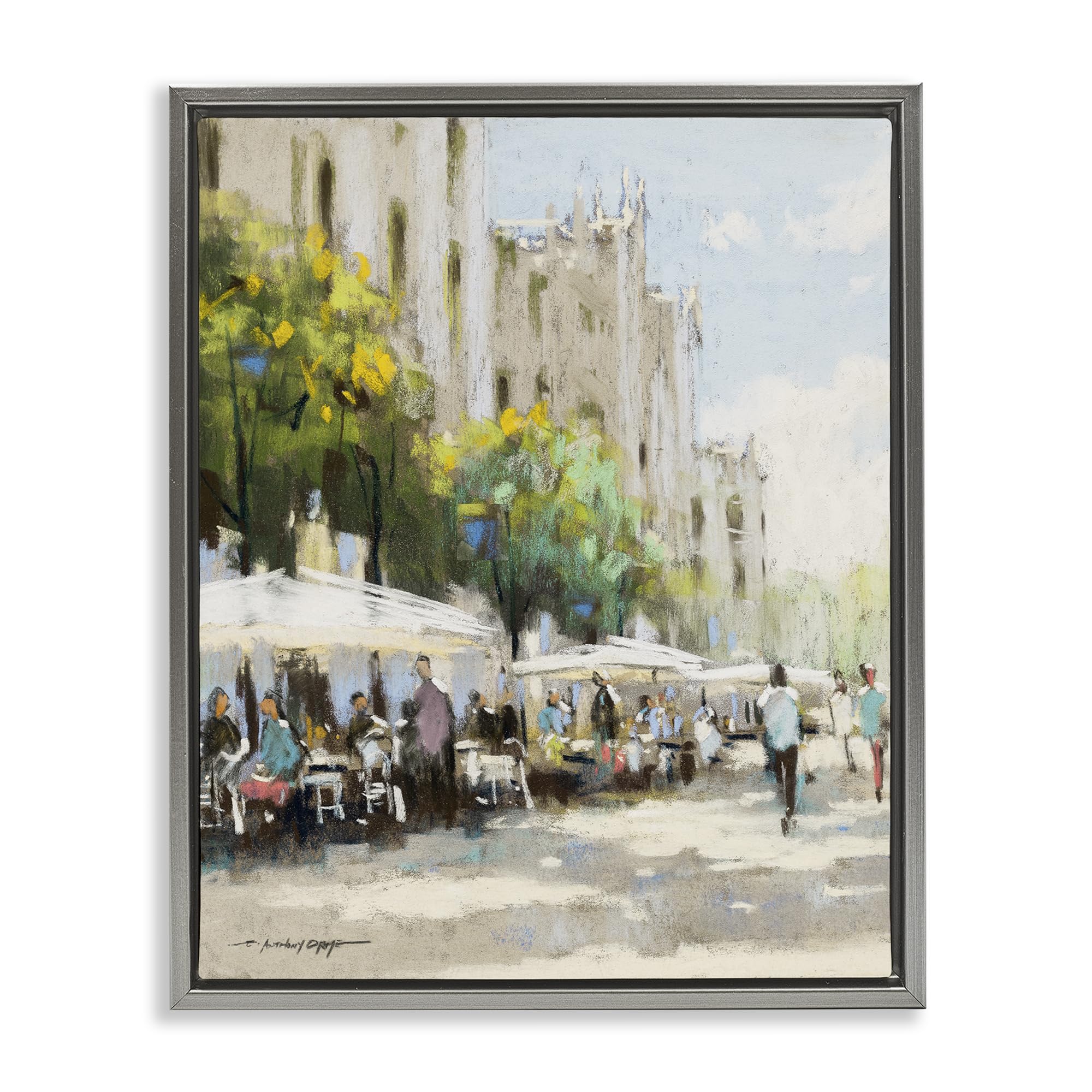Street Cafe Boulevard Cityscape, 24 x 30 Inch Canvas in Floater Frame
