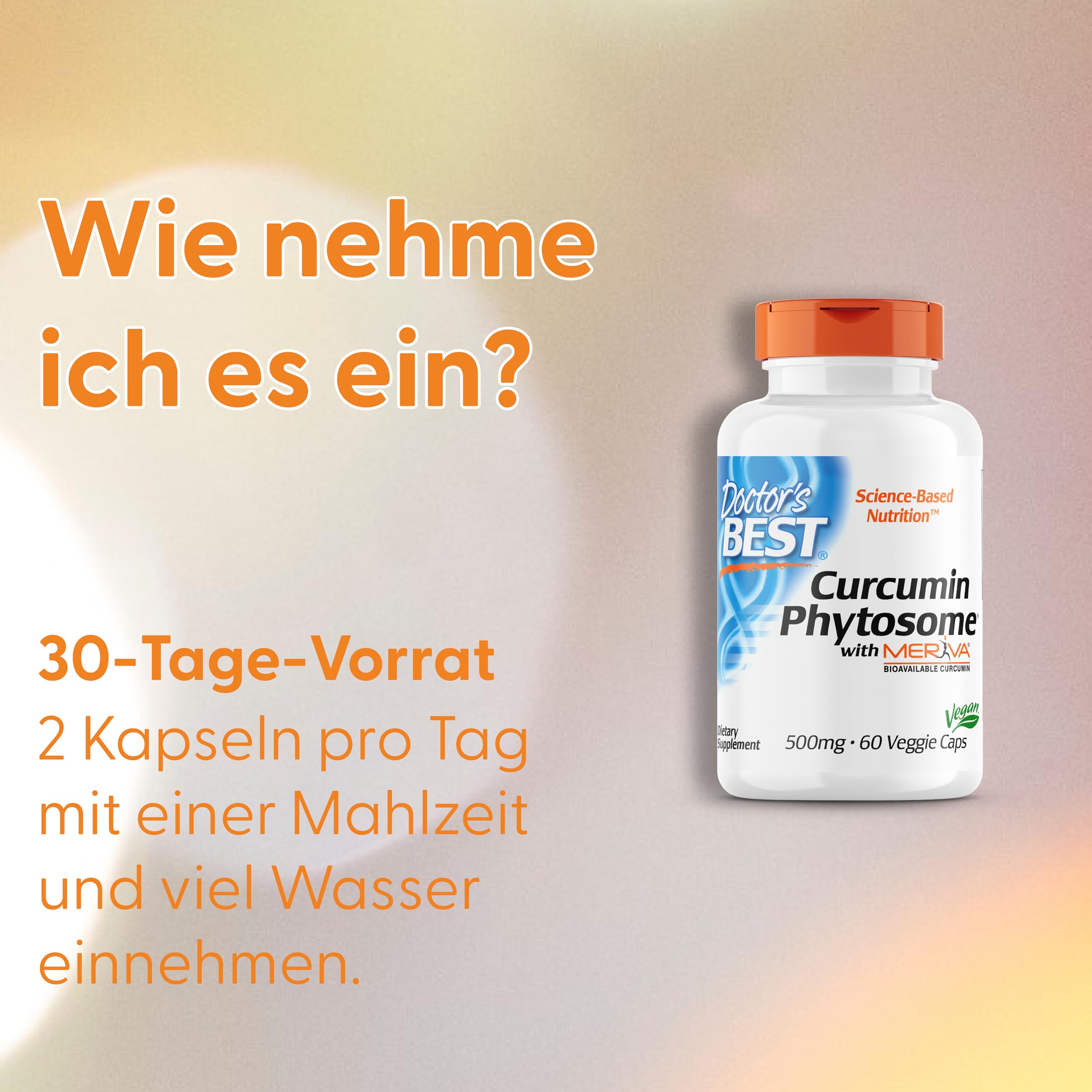 Doctor's Best, Curcumine Phytosome mit Meriva, 500mg, 60 vegane Kapseln, Laborgeprüft, Glutenfrei, Sojafrei, Vegetarisch