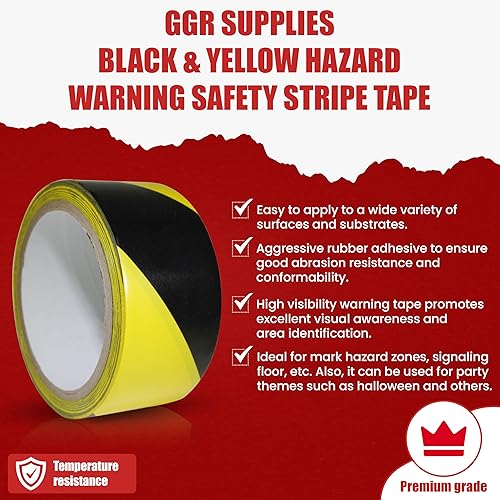 Miniatura 2 de GGR Supplies Cinta de seguridad de advertencia de peligro negro y amarillo SST-618C 2 pulgadas de ancho x 18 yardas.