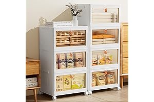 4 Tier Stackable Plastic Storage Bins with Wheels