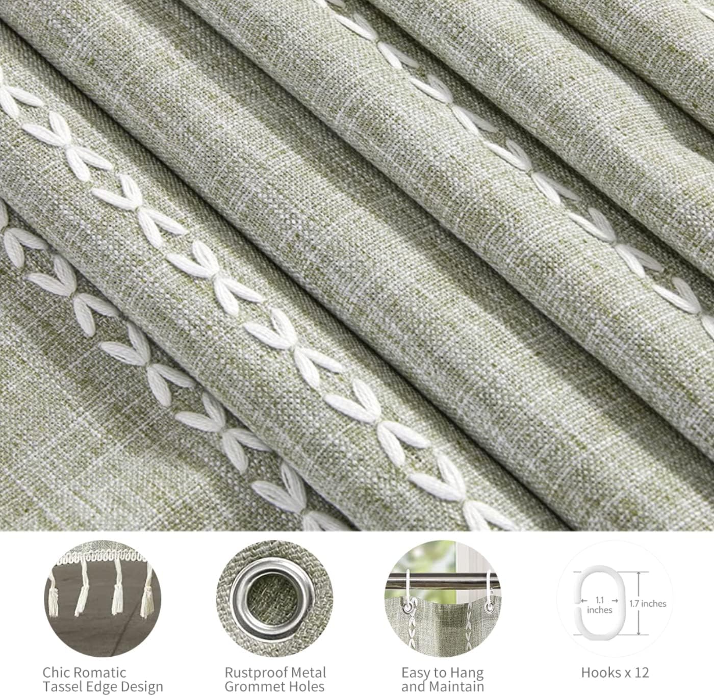 Colorigan Boho Farmhouse Shower Curtain - Linen Rustic Heavy Duty Fabric Shower Curtain Set with Tassel, Water Repellent Cloth, Modern Bohemian Chic Country Bathroom Shower Curtains