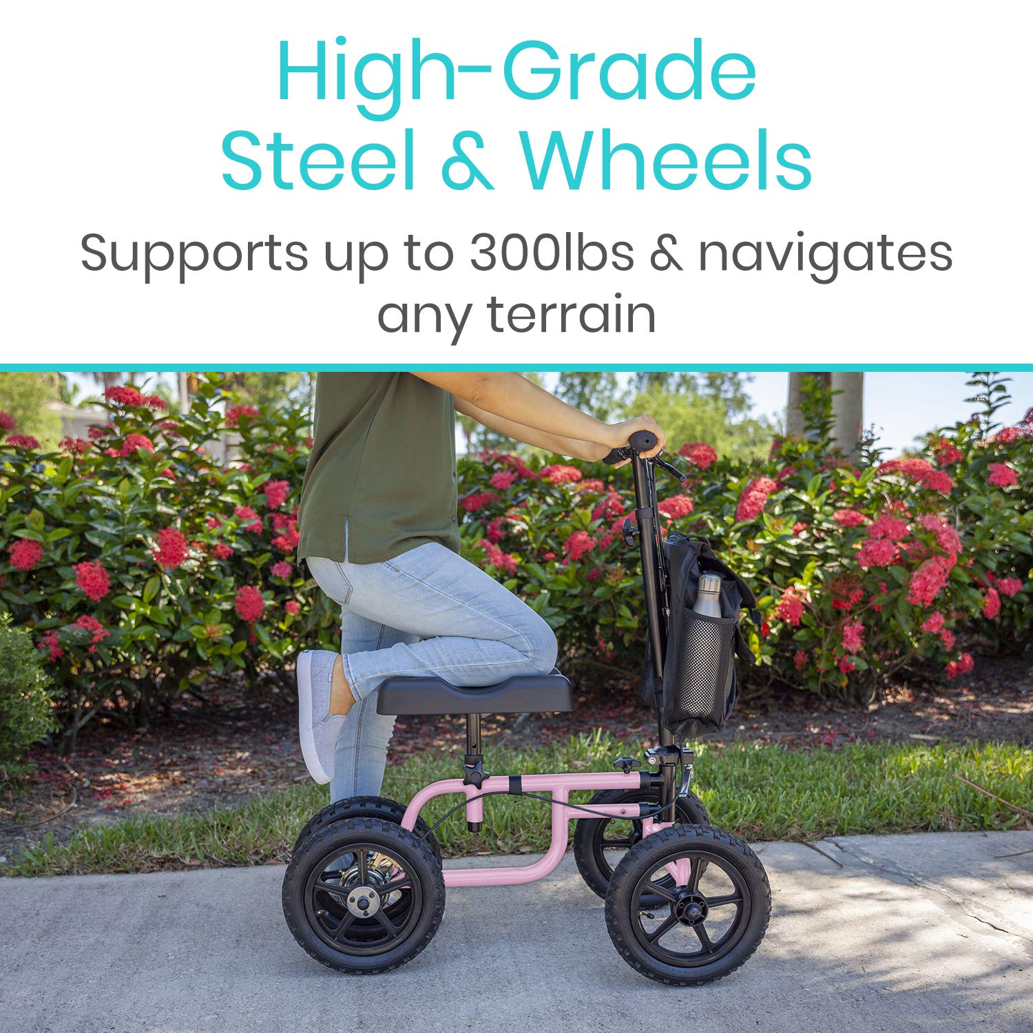 Vive Mobility Knee Walker (All Terrain) 12 Inch Steerable Scooter for