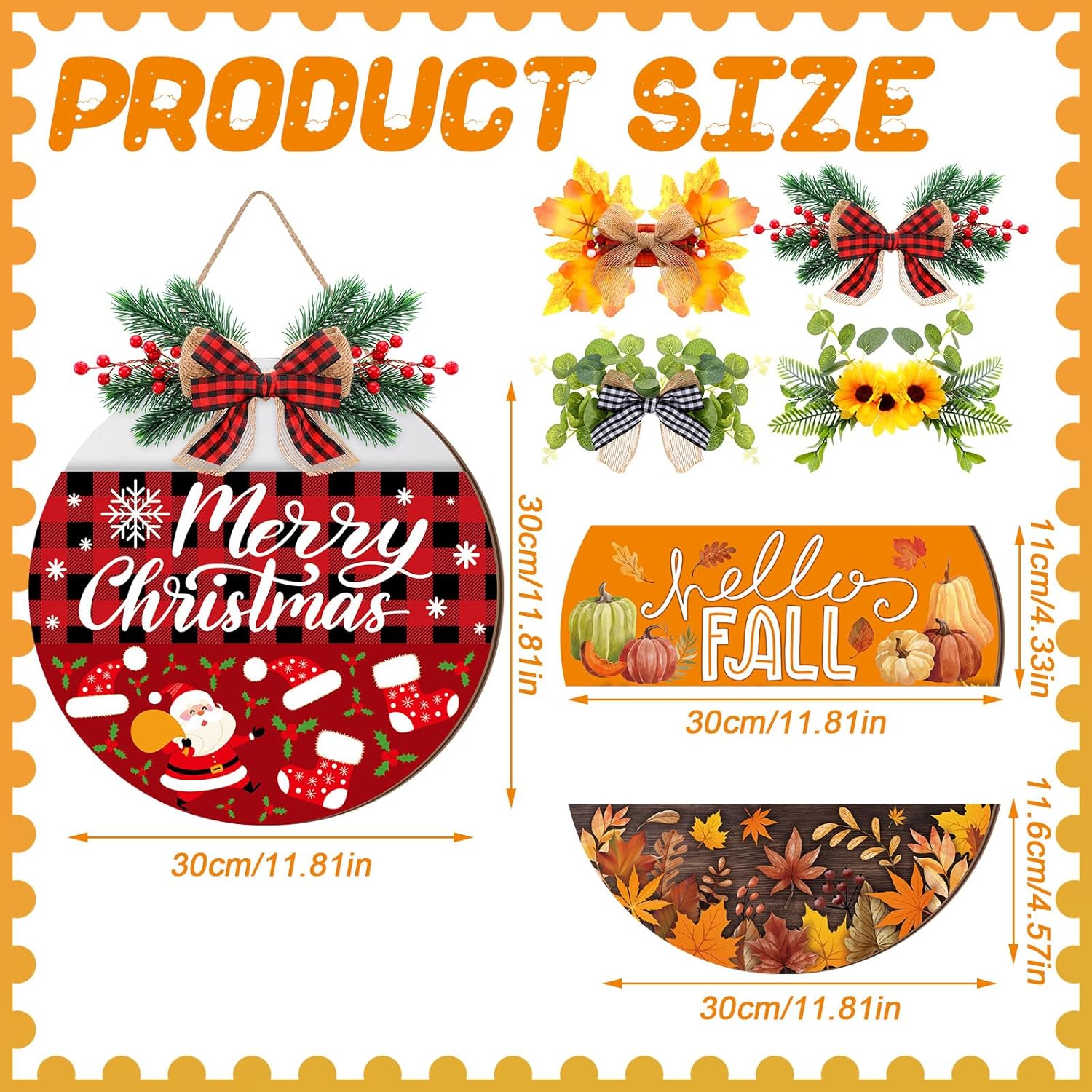 Vicenpal Interchangeable Welcome Sign for Front Door with 17 Magnetic Icons, Wooden Seasonal Front Porch Door Decor with 4 Seasonal Wreaths and 17 Changeable Icons for Holiday Party - Image 3