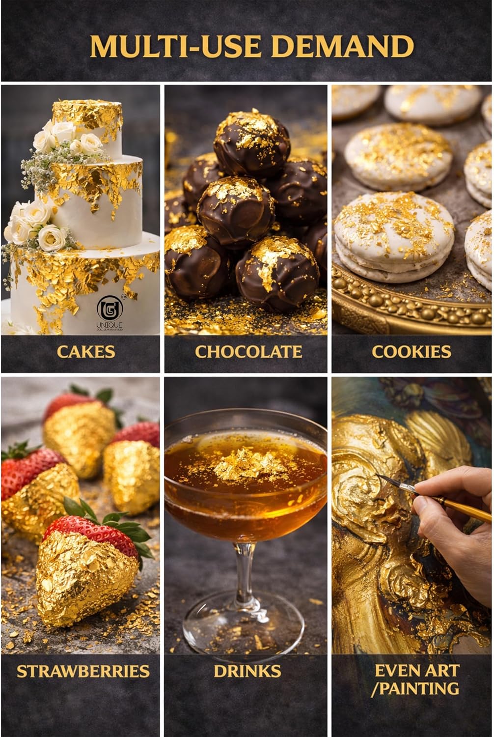 22K Gold Leaf Sheets (3 x 5) Inch for Cake Decoration, Desserts, Pastries, Chocolates, Facial Spa & DIY Crafts(3 x 5) (25)