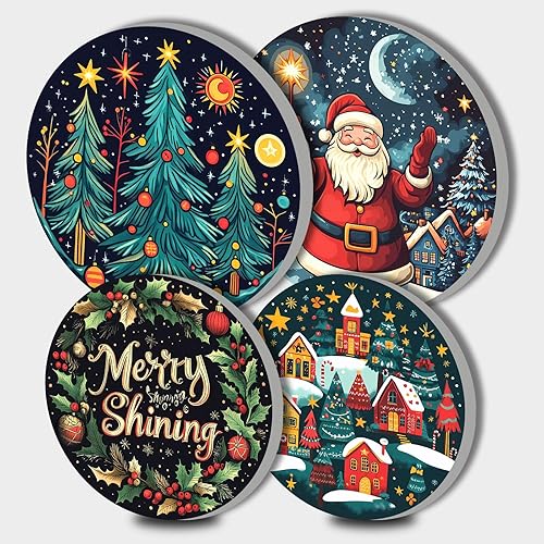 Juego de fundas redondas para quemadores de estufa con estampado navideño, 2 piezas de 8 pulgadas y 2 piezas de 10 pulgadas, 4 juegos de fundas para