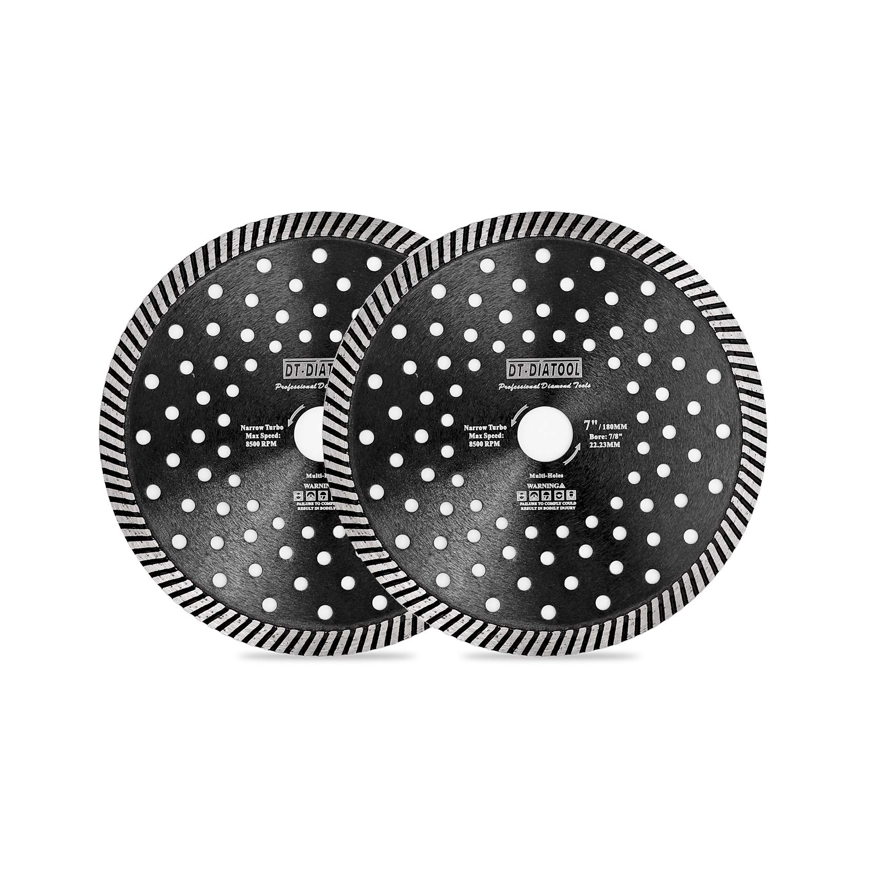 DT-DIATOOL Hoja de sierra de diamante con múltiples agujeros, 2 unidades, 180 mm, para cortar granito, mármol, hormigón, mampostería