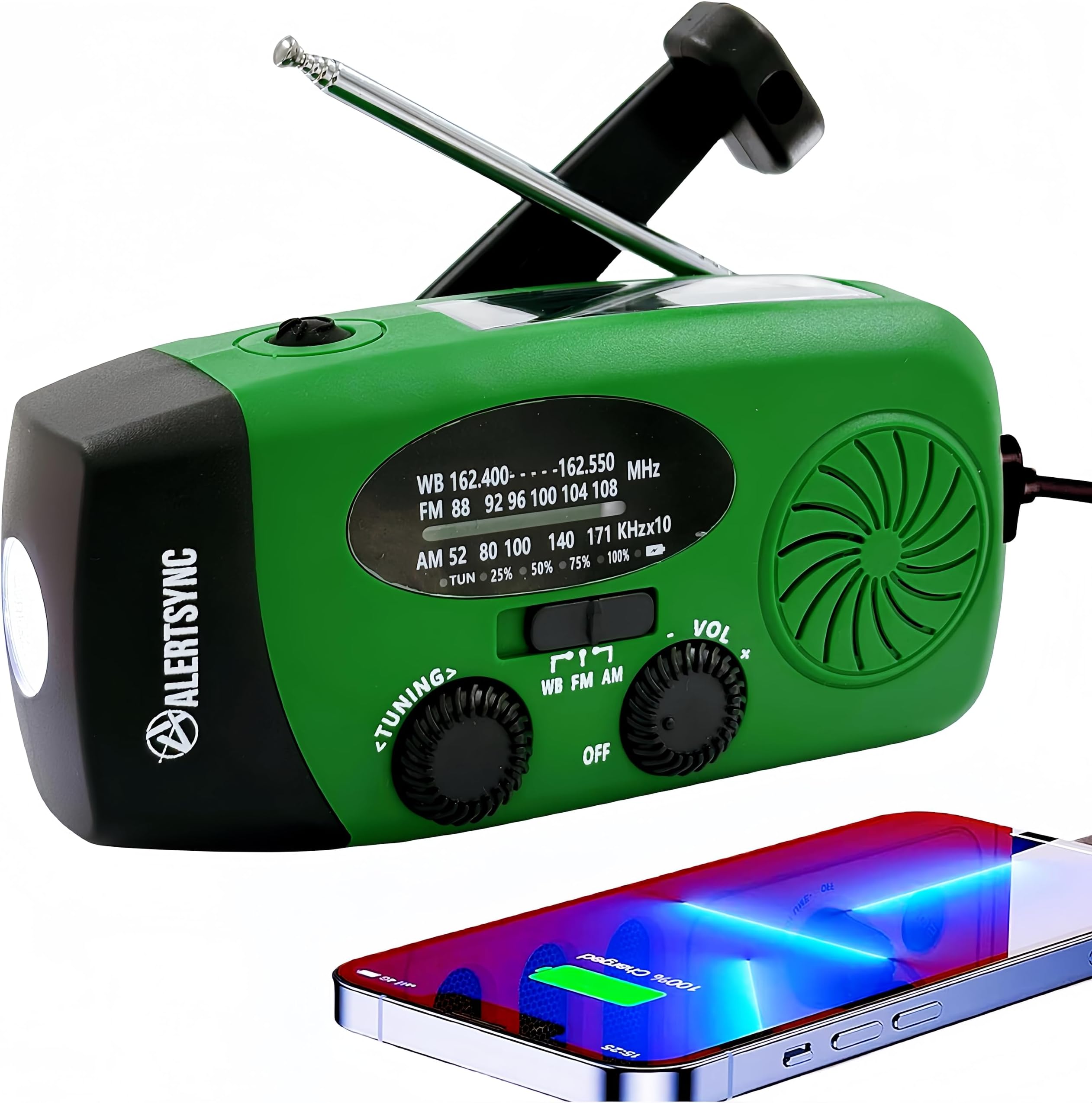 Radio météo d'urgence solaire 1200mAh AM/FM/NOAA, chargeur téléphone