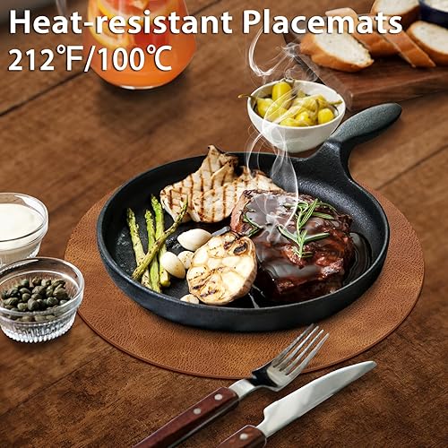 Miniatura 4 de ADRIMER Manteles individuales redondos resistentes al calor, juego de 8 manteles individuales lavables, impermeables, manteles individuales de piel