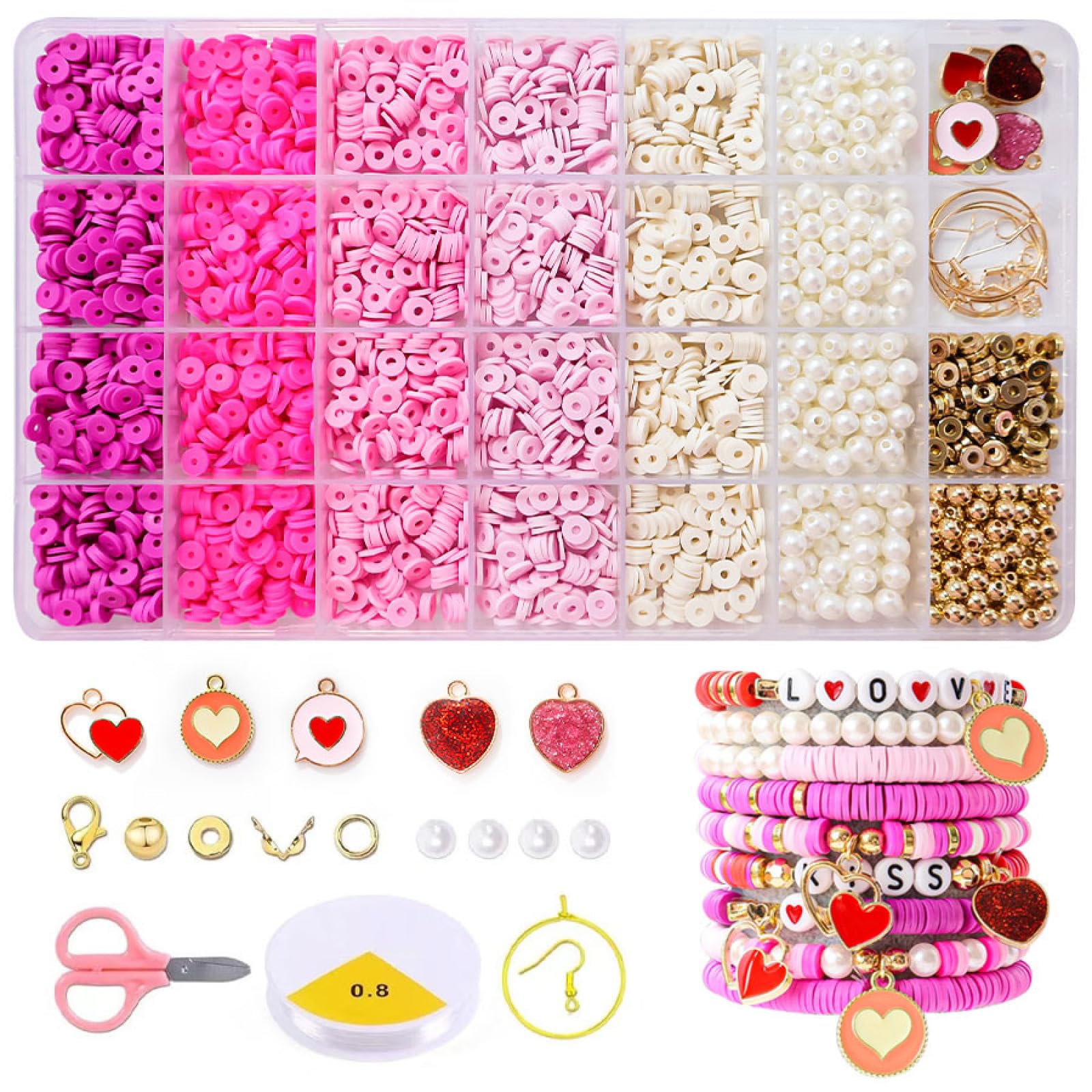 Huayuehong 4740 Pcs Clay Beads Kit, 5 Colors Flat Round Polymer Clay for Bracelet Making, 6mm Heishi Beads for Friendship Bracelet