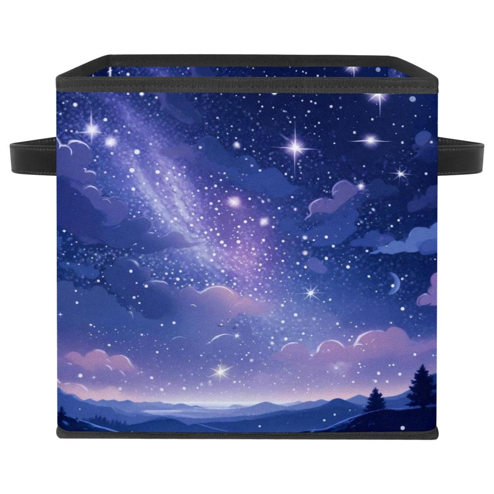 Bac de rangement cube 27cm violet motif ciel étoilé boîte pliable